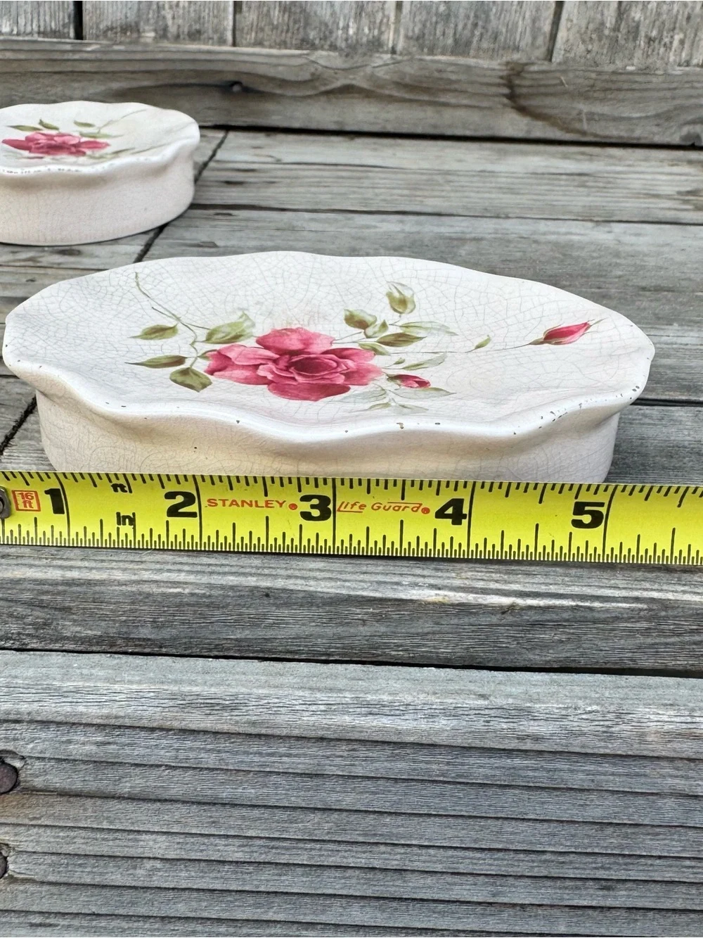 Vtg Mid-Century Pink Rose Ceramic Wall Mount Bathroom Soap Dishes - Set of 2